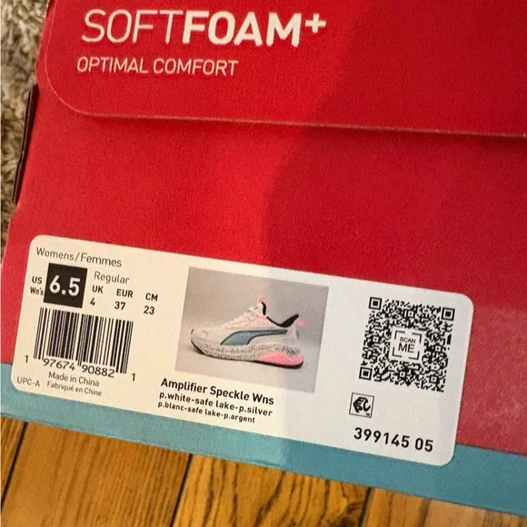 NIB Puma Amplifier Speckle Sneakers in White-Safe Lake-PUMA Silver - Picture 2 of 2